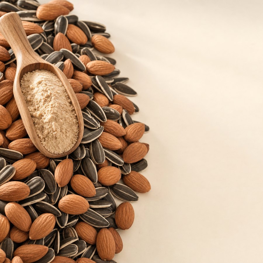 Sunflower seeds and almonds, natural sources of biotin