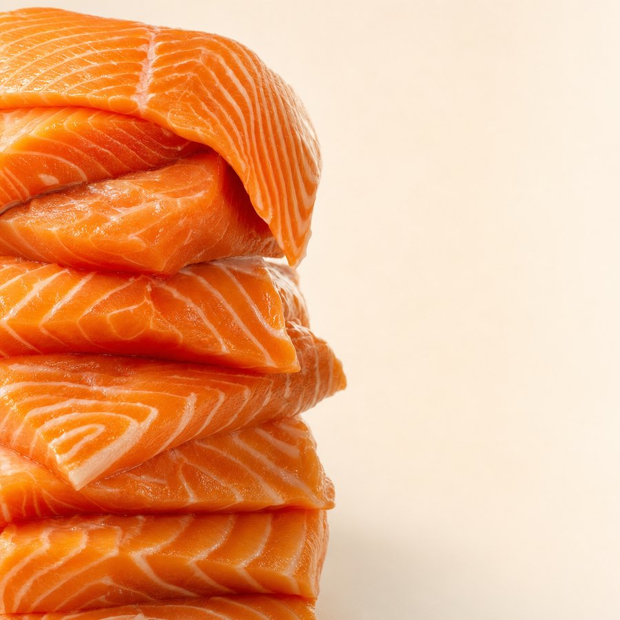 Fresh raw salmon, the source of the omega-3 in the chew