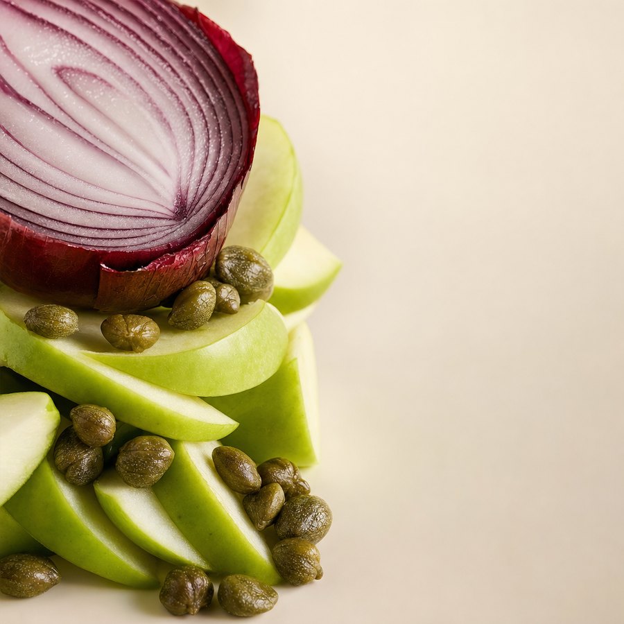 Red onion, green apple and capers, natural sources of quercetin